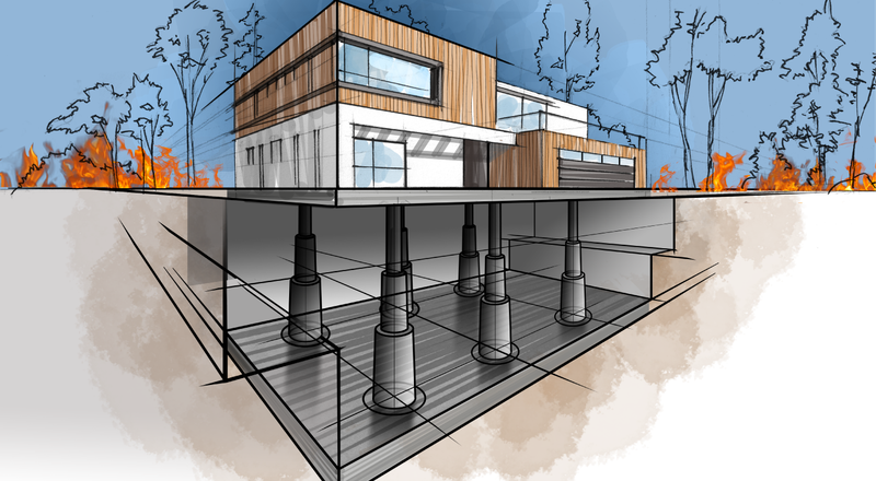 HiberTec Home above ground with hydraulic system visible below